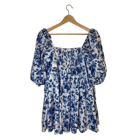 A&F Abercrombie and Fitch Emerson Ruched Puff Sleeve Floral Poplin Mini Dress - Picture 3 of 14